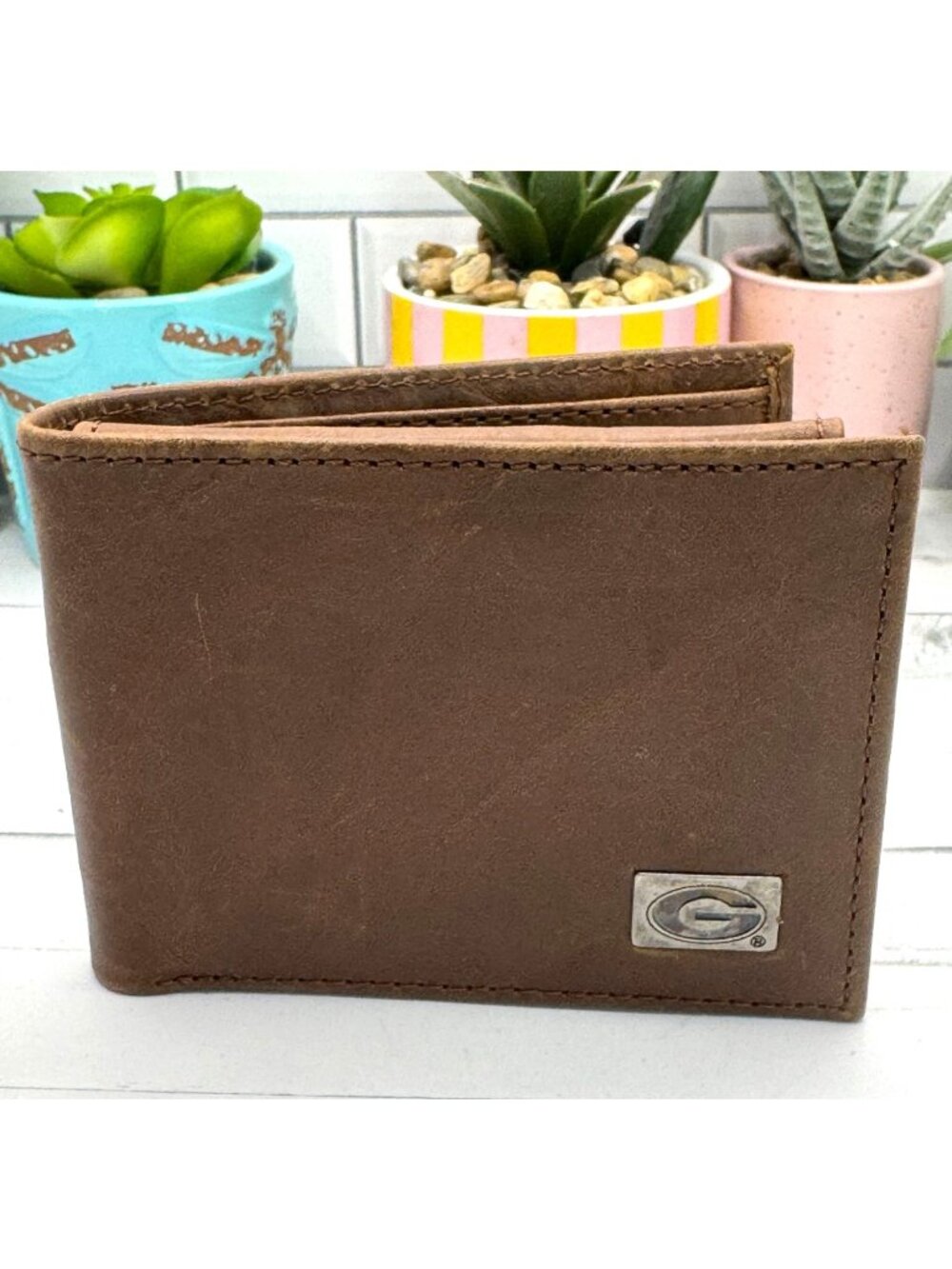 ZEP-PRO Brown Leather Mens Bifold Wallet With Card Slots & Clear ID Windows